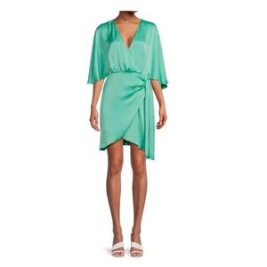 NEW Ramy Brook Women Size 2 Mini Dress‎ Alexis Faux Wrap Satin Malachite Resort